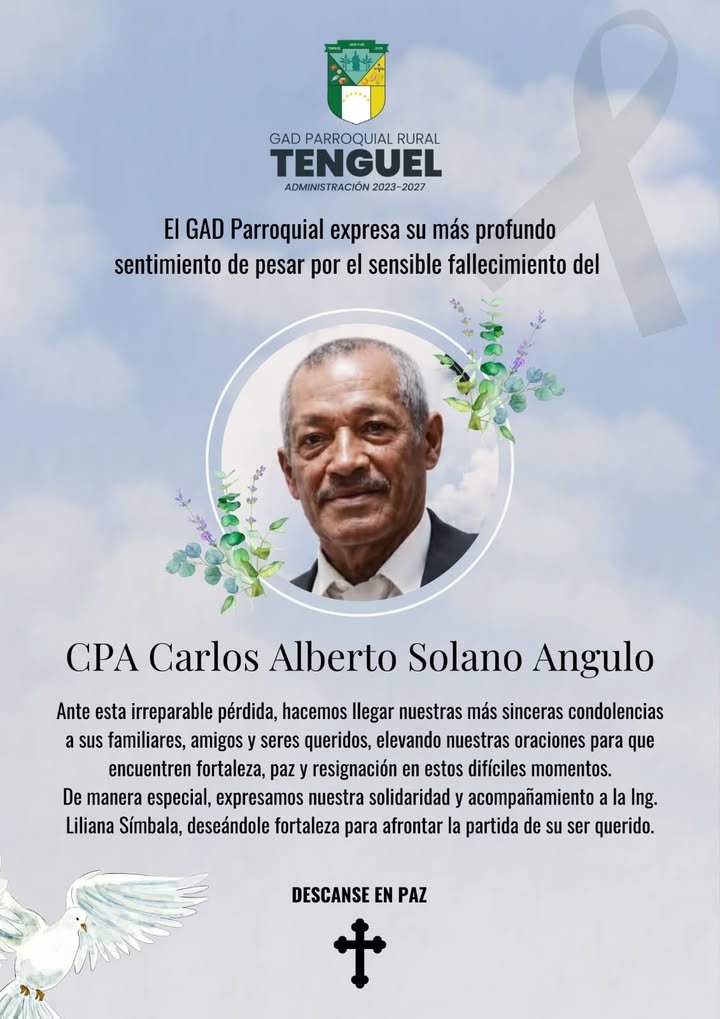 Luto en Tenguel: El GAD parroquial lamenta el fallecimiento del contador Carlos Solano